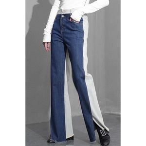 (NWT) CÉDELAR • Reyi Two-Tone Colorblock High Waisted Flare Jeans